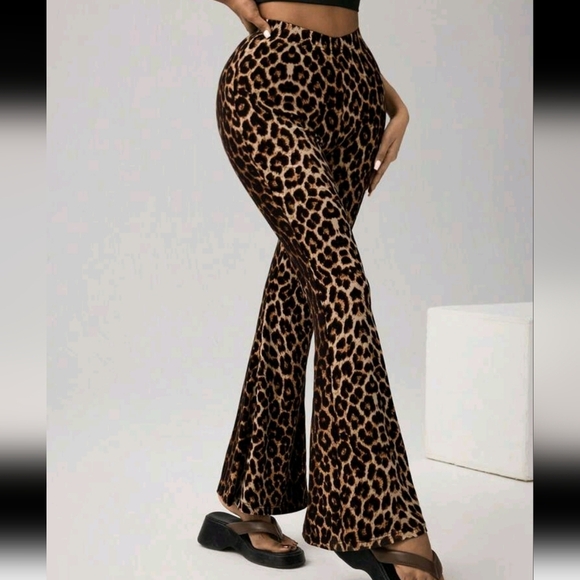 Pants - Women Leopard Print High Waist Flared Pants,Leopard Costume